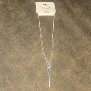 Bijoux Bar Delicates 2 Row Silver Cross and Bar Necklace 16"